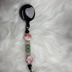 Rose Quartz and Aventurine Zip Cord Name Tag Holder